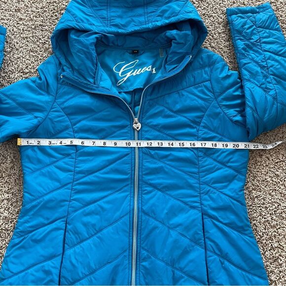 Guess Lightweight Puffer Jacket Coat Sky Blue Packable Travel SZ L - Picture 8 of 14